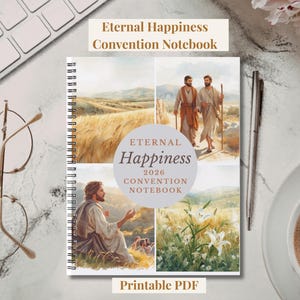 JW Eternal Happiness Convention Notizbuch 2026 | Druckbare PDF | 46 Seiten + 4 Covers | A4 & US Letter | Montage Notizen Journal