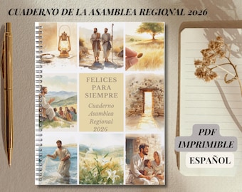 JW Eternal Happiness Convention Notizbuch 2026 | „Felices por Siempre“ | Druckbare PDF | 46 Seiten + 4 Covers | A4 & US Letter