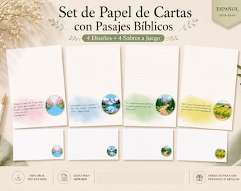 Spanisches Bibel Vers Briefpapier Set | Aquarell Landschaften, Briefumschläge (Digital Download)