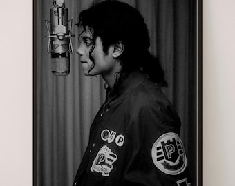 Micheal Jackson of Pop Recording Poster – Retro Studio Music Wall Art, Black & White Iconic Singer Portrait Print for Music Rooms , Offices