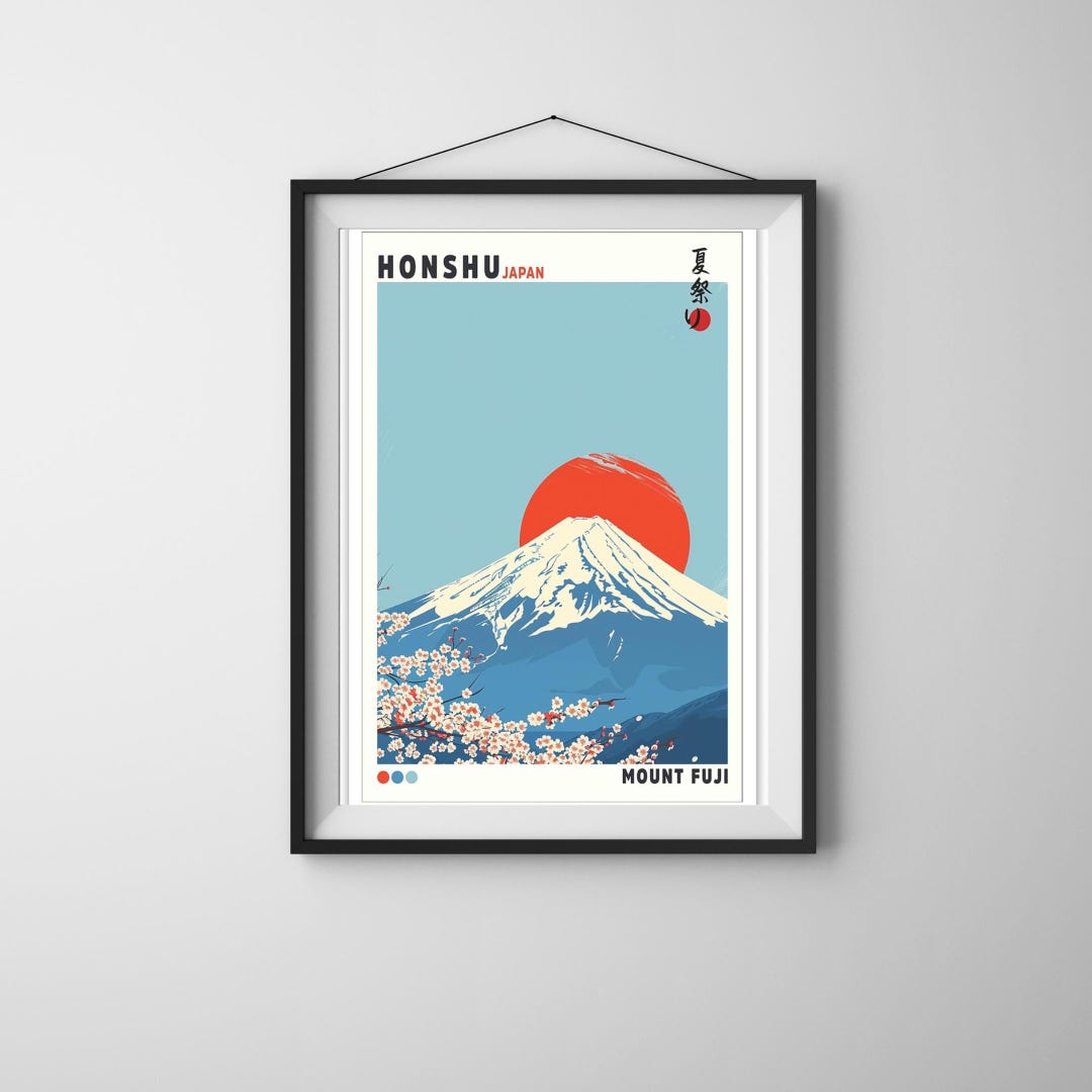 Mount Fuji Japan Travel Poster – Vintage Honshu Summer Festival Art ...