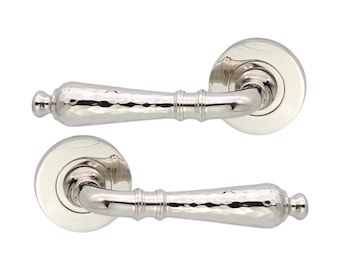 Ensemble de leviers intérieurs de style vintage martelé sur rosace, loquet de porte, ensemble de poignées de porte en nickel poli - Pour un usage résidentiel et commercial
