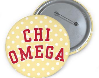 Chi Omega Button Pin Greek Life Accessory Bid Day Gift Big Little Reveal Sorority Merch College Button Pin