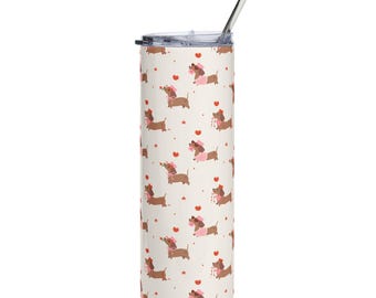 Vaso térmico con estampado de corazones de perro salchicha / Vaso de viaje de acero inoxidable de 591 ml (20 oz)