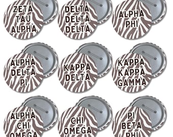 Custom Sorority Button Pin, Zebra Print Greek Life Button, Personalized Sorority Pin, Bid Day Gift, Big Little Reveal, Recruitment Button
