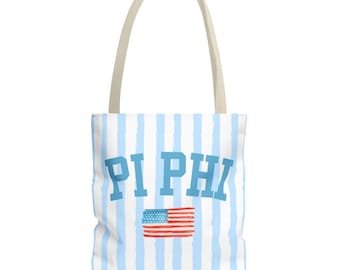 Bolso de mano de la hermandad Pi Beta Phi, bolso de mano patriótico de la vida griega, bolso de hermandad con la bandera estadounidense, bolso de playa, regalo del día de la incorporación, bolso de mano universitario