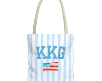 Borsa tote della confraternita Kappa Kappa Gamma, borsa tote patriottica per la vita universitaria, borsa tote con bandiera americana, borsa tote da spiaggia, regalo per il Bid Day, borsa tote per l'università