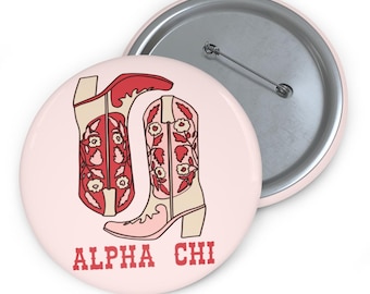Alpha Chi Omega Button Pin, Western Boots Greek Life Pin, Bid Day Gift, Big Little Gift, 3 Inch Sorority Button