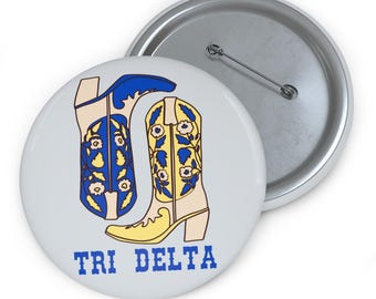 Delta Delta Delta Button Pin, Western Boots Greek Life Pin, Bid Day Gift, Big Little Gift, 3 Inch Sorority Button