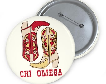 Chi Omega Button Pin, Western Boots Greek Life Pin, Bid Day Gift, Big Little Gift, 3 Inch Sorority Button