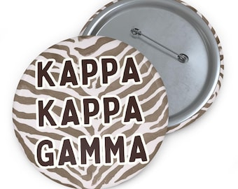 Kappa Kappa Gamma Button Pin, Zebra Print Greek Life Button, Personalized Sorority Pin, Bid Day Gift, Big Little Reveal, Recruitment Button