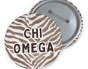 Chi Omega Button Pin, Zebra Print Greek Life Button, Personalized Sorority Pin, Bid Day Gift, Big Little Reveal, Recruitment Button