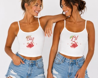 Cherry Big Little-shirts | Zomershirt baby-T-shirt | Vrouwenvereniging groot klein cadeau | Bijpassend Best Friend-T-shirt | Leuk cadeau voor zus