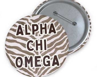 Alpha Chi Omega Button Pin, zebraprint Grieks leven knop, gepersonaliseerde studentenvereniging pin, dagcadeau, grote kleine onthulling, wervingsknop