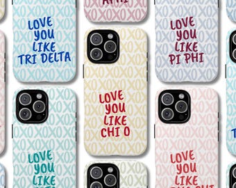 Funda para teléfono personalizada de hermandad, linda funda para teléfono de vida griega, funda para iPhone personalizada XOXO, regalo grande y pequeño, funda resistente para teléfono
