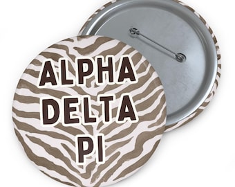 Alpha Delta Pi Button Pin, Zebra Print Greek Life Button, Personalized Sorority Pin, Bid Day Gift, Big Little Reveal, Recruitment Button