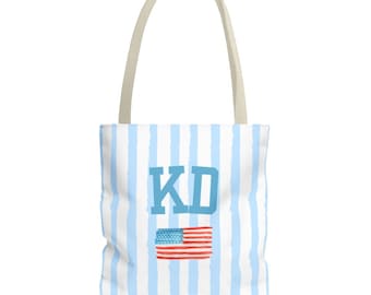 Borsa tote della confraternita Kappa Delta, borsa tote patriottica per la vita universitaria, borsa tote della confraternita con la bandiera americana, borsa tote da spiaggia, regalo per il Bid Day, borsa tote per l'università