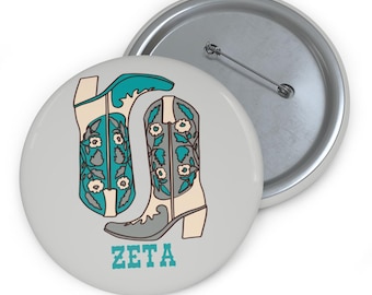 Zeta Tau Alpha Button Pin, Western Boots Greek Life Pin, Bid Day Gift, Big Little Gift, 3 Inch Sorority Button