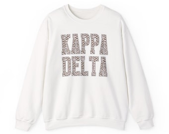 Kundenspezifisches Kappa Delta-Sweatshirt, KD-Sweatshirt mit Zebradruck, personalisiertes Einstellungs-Sweatshirt, Bid Day Geschenk, griechisches Kleid