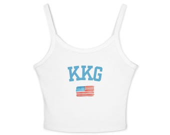 Camiseta sin mangas Kappa Kappa Gamma, camiseta corta de hermandad, camiseta sin mangas de la vida griega, camiseta de hermandad con la bandera estadounidense, camiseta sin mangas Bella Canvas 1019, atuendo para el día de la aceptación