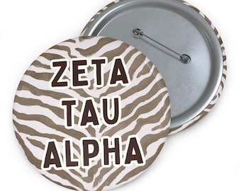 Zeta Tau Alpha Button Pin, Zebra-Print griechisches Leben Button, personalisierte Sorority Pin, Bid Day Geschenk, große kleine Enthüllung, Rekrutierung Button
