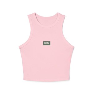 Big Little Racer-tanktop – op dagelijkse oefeningen geïnspireerd BIG LITTLE microribtanktop met hoge hals, trendy studentenvereniging cadeau groot shirt Solid Pink Blend