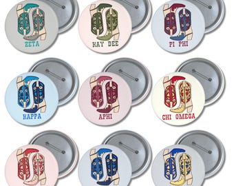 Custom Sorority Button Pin, Western Boots Greek Life Pin, Bid Day Gift, Big Little Gift, 3 Inch Sorority Button