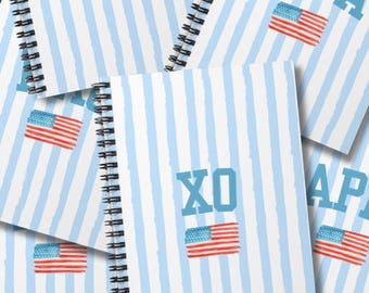 Cuaderno personalizado para hermandad, diario con la bandera estadounidense, cuaderno de espiral para la vida griega, cuaderno universitario patriótico, regalo del día de la iniciación, diario de hermandad