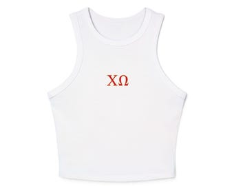 Canotta Chi Omega Bella Canvas 1019 Canotta corta Chi O Greek Life Shirt Canotta Bid Day Reclutamento confraternita Top Regalo Big Little