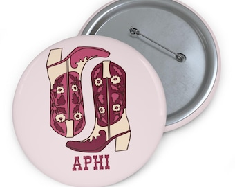 Alpha Phi Button Pin, Western Boots Greek Life Pin, Bid Day Gift, Big Little Gift, 3 Inch Sorority Button