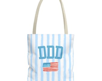 Borsa tote della confraternita Delta Delta Delta, borsa tote patriottica per la vita universitaria, borsa tote della confraternita con la bandiera americana, borsa tote da spiaggia, regalo per il Bid Day, borsa tote per l'università