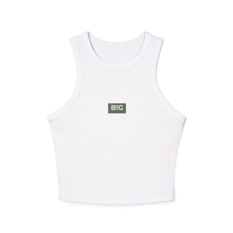 Big Little Racer-tanktop – op dagelijkse oefeningen geïnspireerd BIG LITTLE microribtanktop met hoge hals, trendy studentenvereniging cadeau groot shirt Solid White Blend