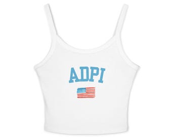 Camiseta sin mangas Alpha Delta Pi, camiseta corta de hermandad, camiseta sin mangas de la vida griega, camiseta de hermandad con la bandera estadounidense, camiseta sin mangas Bella Canvas 1019, atuendo para el día de la aceptación