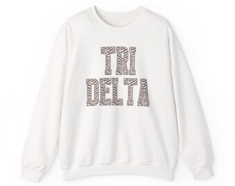 Kundenspezifisches Dreieck-Delta-Delta-Sweatshirt, Zebra-Druck Tri Delta-Crewneck, personalisiertes Einstellungs-Sweatshirt, Bid Day Geschenk