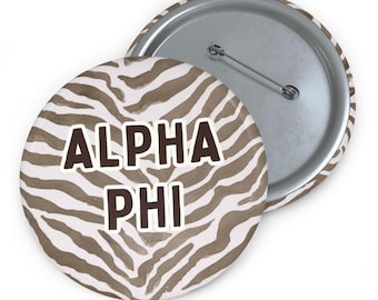 Alpha Phi Button Pin, Zebra Print Greek Life Button, Personalized Sorority Pin, Bid Day Gift, Big Little Reveal, Recruitment Button