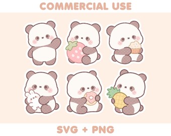 Cute Panda Illustrations Bundle | 6 Panda Clipart + 1 Free | PNG SVG | Kawaii Pastel Clipart | Cricut Cut File | Commercial Use
