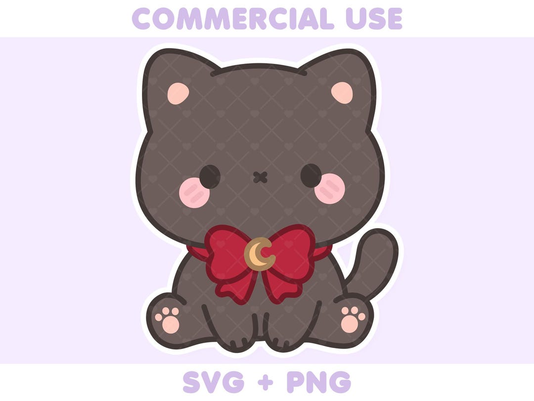Cute Magical Black Cat Wearing Bow Illustration | PNG SVG | Kawaii ...