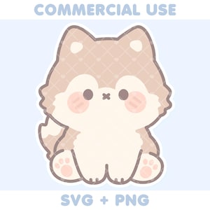 Grauer Wolf sitzend Illustration | PNG SVG | Kawaii Pastell Clipart | Cricut Cut-Datei | Aufkleber Design | Kommerzielle Nutzung