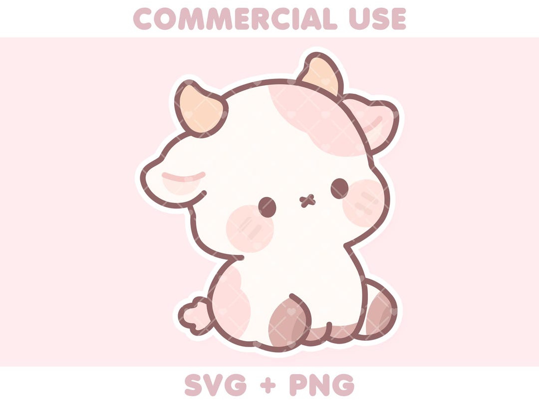 Sapi Pink Cute Pink Cow Sitting Illustration | PNG SVG | Kawaii Pastel Clipart ...