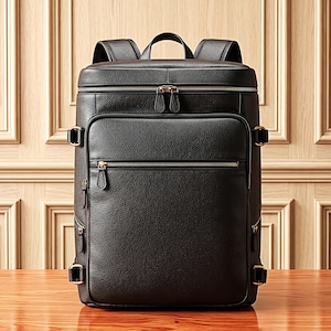 Svart Pebbled Leather Laptop Ryggsäck Strukturerad Executive Pendlarryggsäck