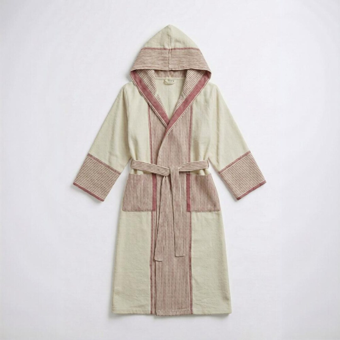 Red Striped Robe Hooded Cotton-linen Robe | Red Stripe - Etsy