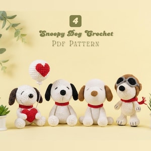 Snoopy Crochet Pattern bundle Inspired Dog Amigurumi Plush Red Collar Plush Kids Gift