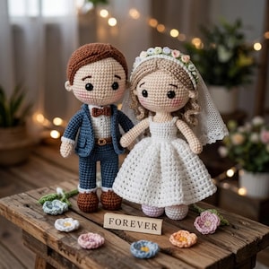 Patrón de amigurumi para pareja de novios en PDF / Muñecos de novios / Regalo de boda a crochet / Descarga instantánea