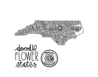 North Carolina Doodle flower Print.Hand drawn.North Carolina Art. 8.5 X 11. North Carolina Wall Art. North Carolina Gift.