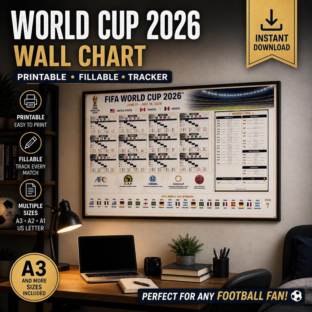 FIFA World Cup 2026 Wall Chart Printable, Football Tracker Poster