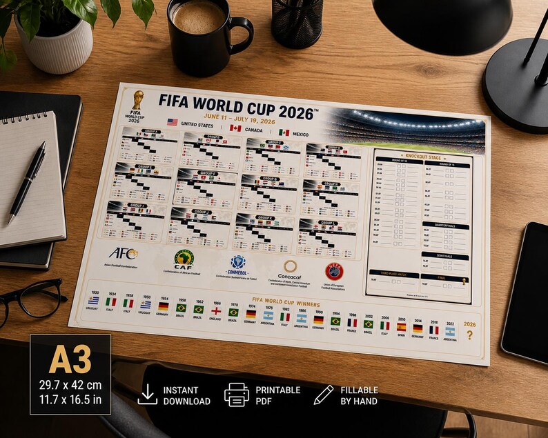 FIFA World Cup 2026 Wall Chart Printable, Football Tracker Poster