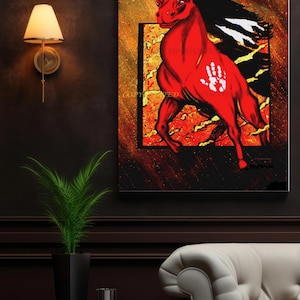 WHITE Hand RED FURY  Gallery Wrapped Canvas  Ready to Hang.  Equine Art, Horse Lovers, Native, Brightly Colored  Available in Five Sizes.