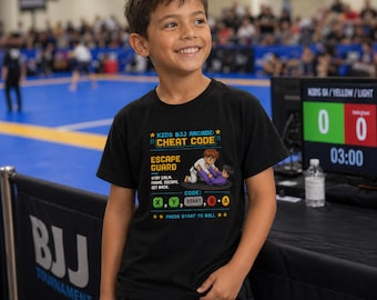 BJJ Arcade Cheat Code Escape Guard T-Shirt | Brazilian Jiu Jitsu Gaming Tee