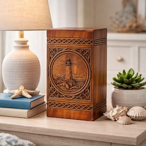 Lighthouse Wooden Urn for Human Ashes - Custom Rosewood Memorial Box
