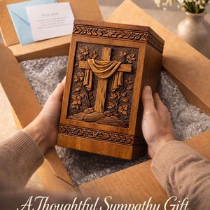 Personalized Wooden Urn Box, Cross Memorial Urn, Custom Ashes Keepsake image 10